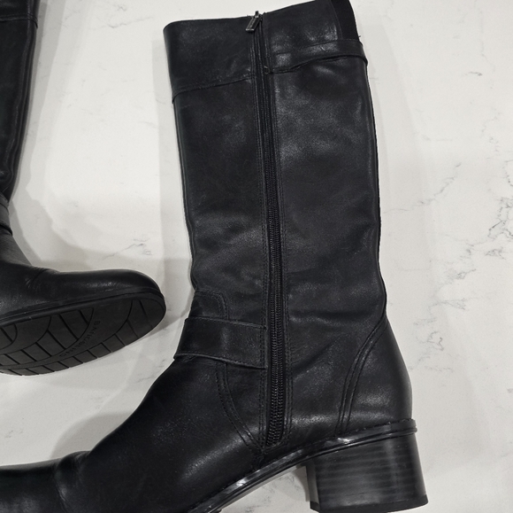 Bandolino Coppa Black Leather Side Zip Knee Harness Riding Boots Women's Size 8M - Picture 6 of 16